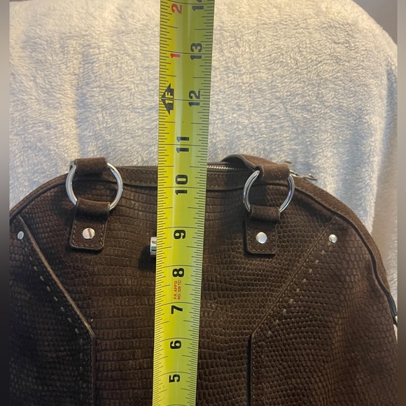 YSL Yves Saint Laurent Muse Lizard Print Suede Satchel Dark Brown - Picture 9 of 11